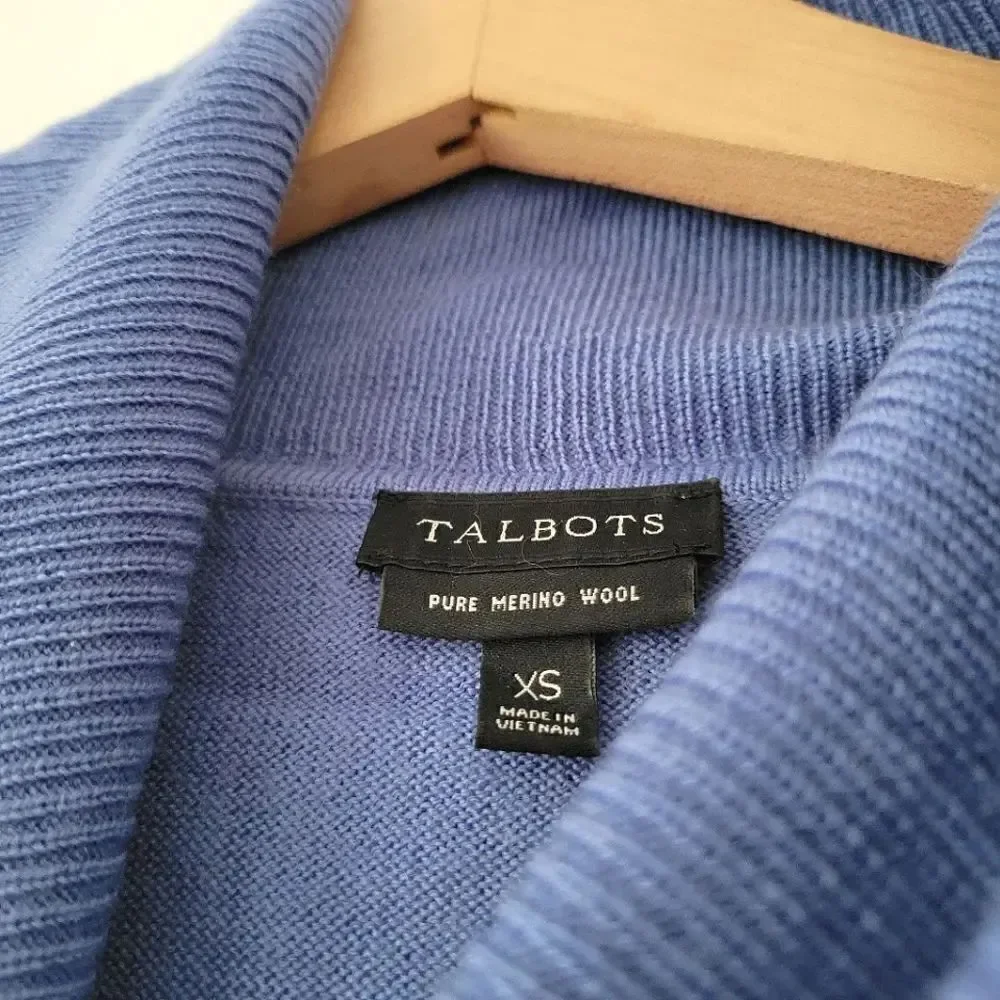Talbots Pure Merino Wool Cowl Neck Sweater Periwinkle Blue XS Long Sleeve